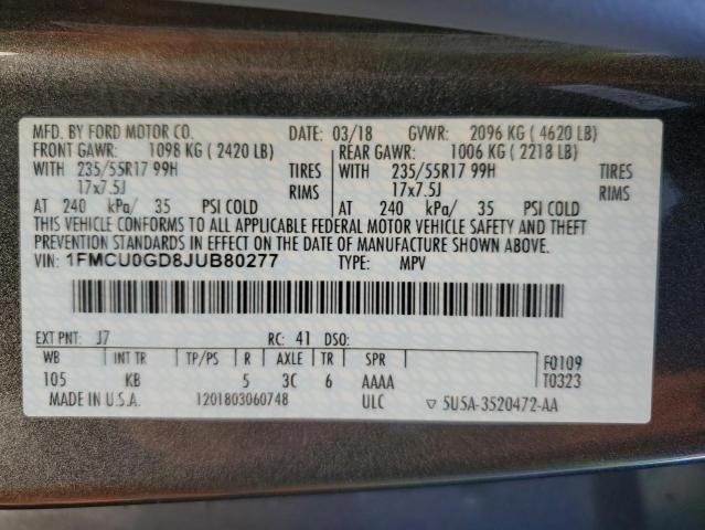 Photo 12 VIN: 1FMCU0GD8JUB80277 - FORD ESCAPE SE 