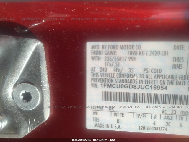 Photo 8 VIN: 1FMCU0GD8JUC16954 - FORD ESCAPE 