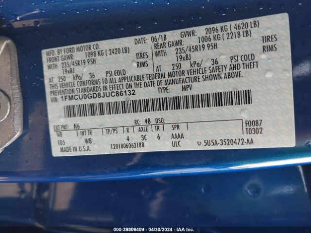 Photo 8 VIN: 1FMCU0GD8JUC86132 - FORD ESCAPE 