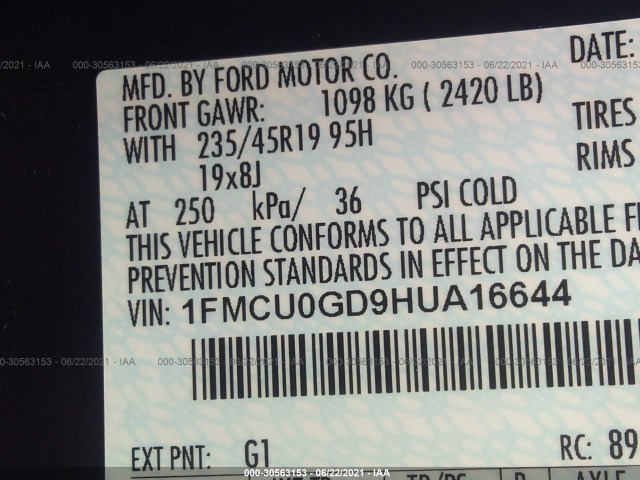 Photo 8 VIN: 1FMCU0GD9HUA16644 - FORD ESCAPE 