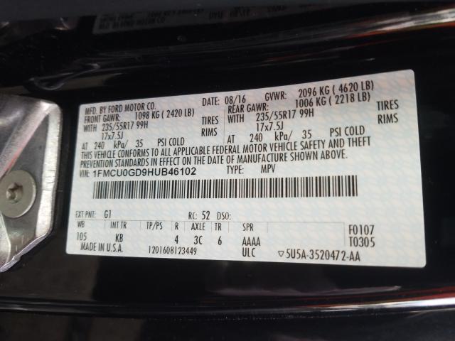 Photo 9 VIN: 1FMCU0GD9HUB46102 - FORD ESCAPE SE 