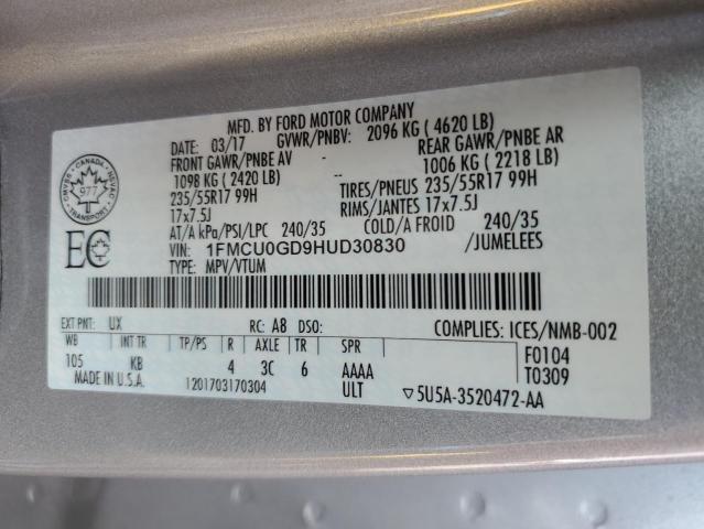 Photo 13 VIN: 1FMCU0GD9HUD30830 - FORD ESCAPE SE 