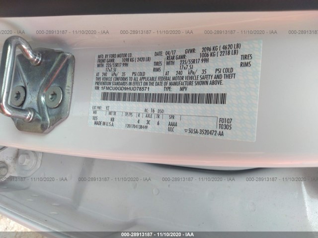 Photo 8 VIN: 1FMCU0GD9HUD78571 - FORD ESCAPE 