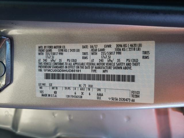 Photo 9 VIN: 1FMCU0GD9HUD85181 - FORD ESCAPE SE 