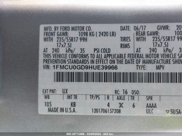 Photo 8 VIN: 1FMCU0GD9HUE39966 - FORD ESCAPE 