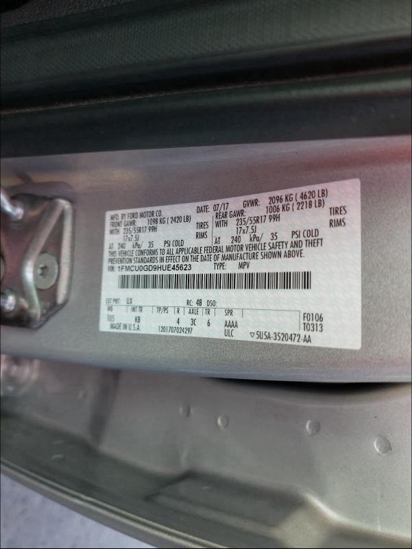 Photo 9 VIN: 1FMCU0GD9HUE45623 - FORD ESCAPE SE 