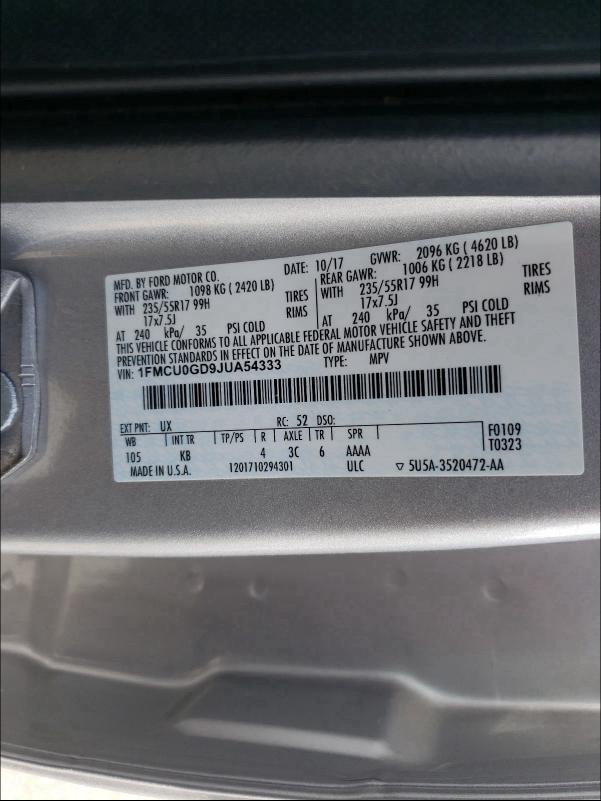 Photo 9 VIN: 1FMCU0GD9JUA54333 - FORD ESCAPE SE 