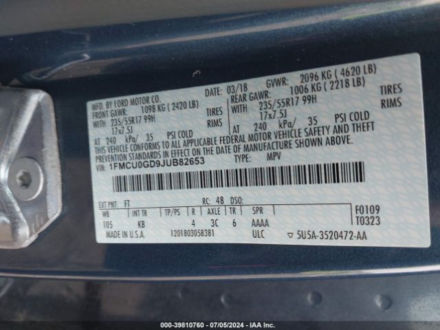 Photo 8 VIN: 1FMCU0GD9JUB82653 - FORD ESCAPE 