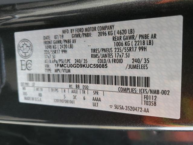 Photo 13 VIN: 1FMCU0GD9KUC59085 - FORD ESCAPE SE 