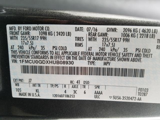 Photo 9 VIN: 1FMCU0GDXHUB08930 - FORD ESCAPE SE 