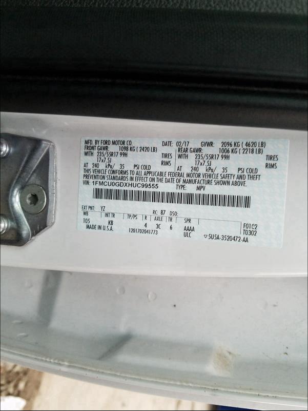 Photo 9 VIN: 1FMCU0GDXHUC99555 - FORD ESCAPE SE 