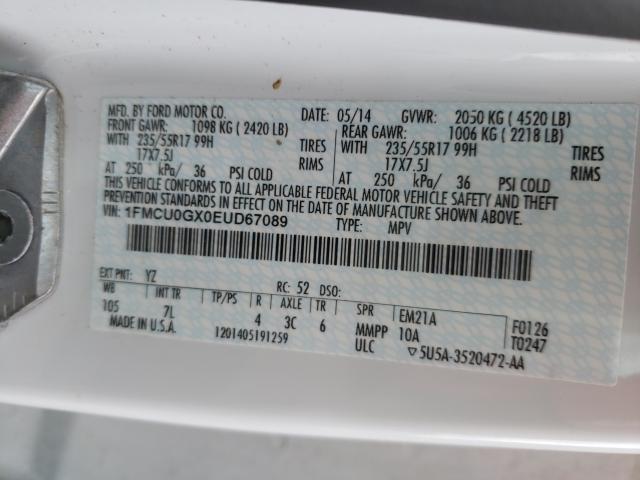 Photo 9 VIN: 1FMCU0GX0EUD67089 - FORD ESCAPE SE 