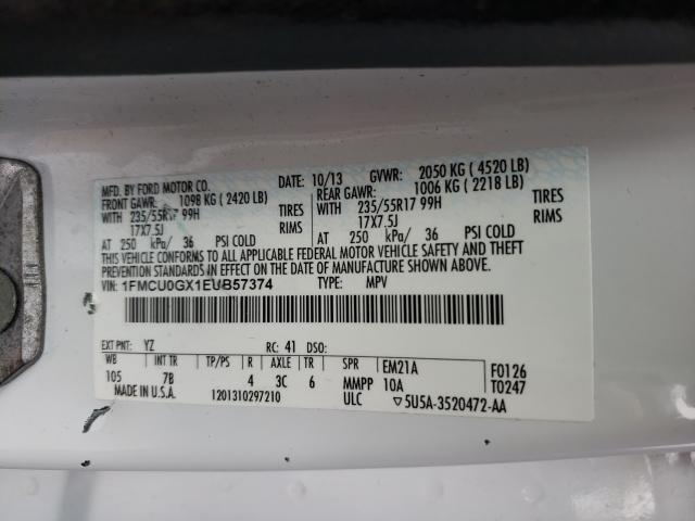 Photo 9 VIN: 1FMCU0GX1EUB57374 - FORD ESCAPE SE 