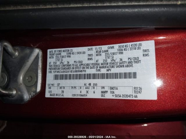 Photo 8 VIN: 1FMCU0GX1EUB59870 - FORD ESCAPE 