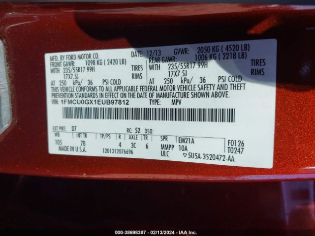 Photo 8 VIN: 1FMCU0GX1EUB97812 - FORD ESCAPE 