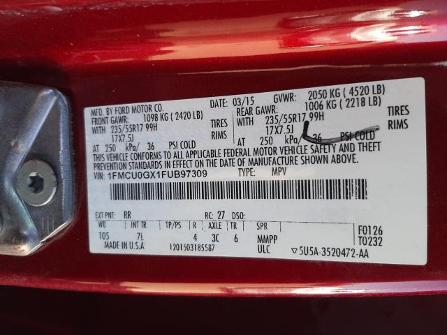 Photo 9 VIN: 1FMCU0GX1FUB97309 - FORD ESCAPE SE 