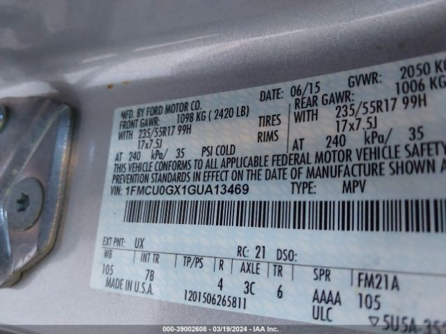 Photo 8 VIN: 1FMCU0GX1GUA13469 - FORD ESCAPE 