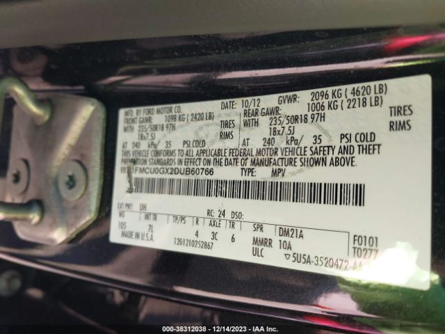 Photo 8 VIN: 1FMCU0GX2DUB60766 - FORD ESCAPE 