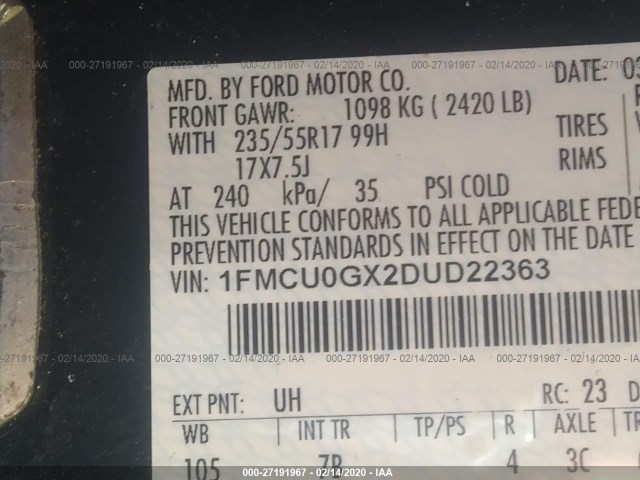 Photo 8 VIN: 1FMCU0GX2DUD22363 - FORD ESCAPE 