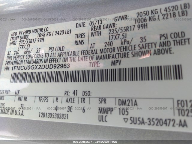 Photo 8 VIN: 1FMCU0GX2DUD92963 - FORD ESCAPE 