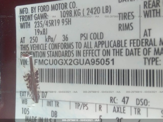 Photo 8 VIN: 1FMCU0GX2GUA95051 - FORD ESCAPE 