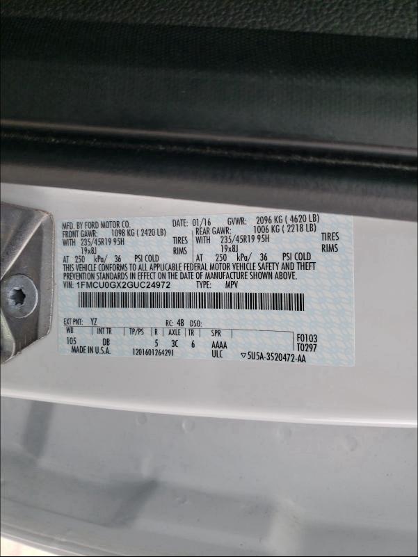 Photo 9 VIN: 1FMCU0GX2GUC24972 - FORD ESCAPE SE 