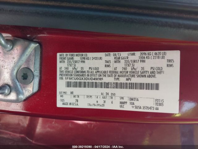 Photo 8 VIN: 1FMCU0GX3DUD49085 - FORD ESCAPE 