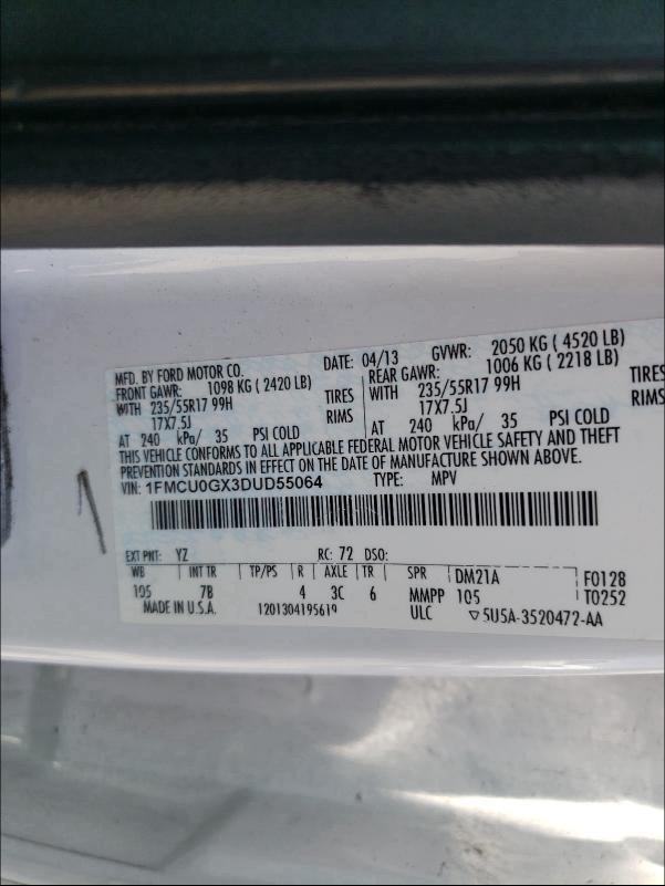 Photo 9 VIN: 1FMCU0GX3DUD55064 - FORD ESCAPE SE 