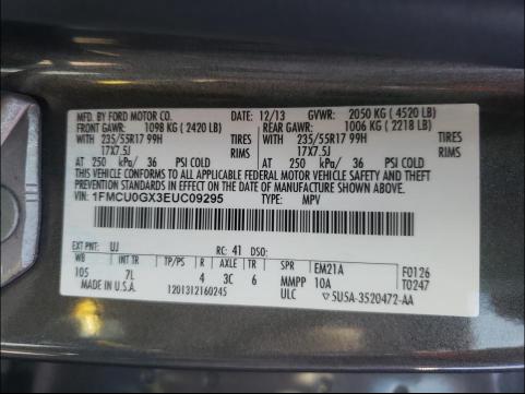 Photo 9 VIN: 1FMCU0GX3EUC09295 - FORD ESCAPE SE 