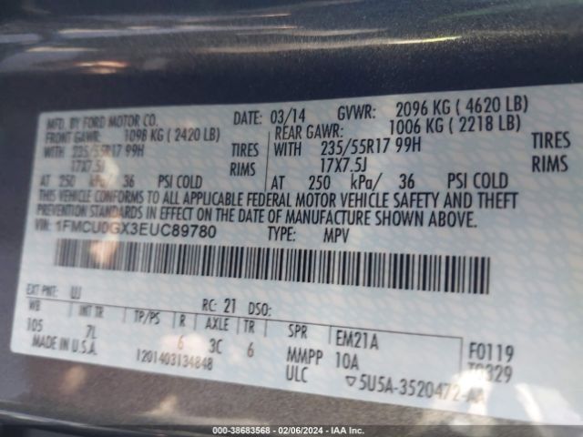 Photo 8 VIN: 1FMCU0GX3EUC89780 - FORD ESCAPE 