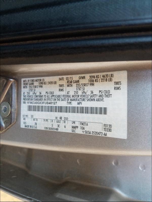 Photo 9 VIN: 1FMCU0GX3FUB48127 - FORD ESCAPE SE 