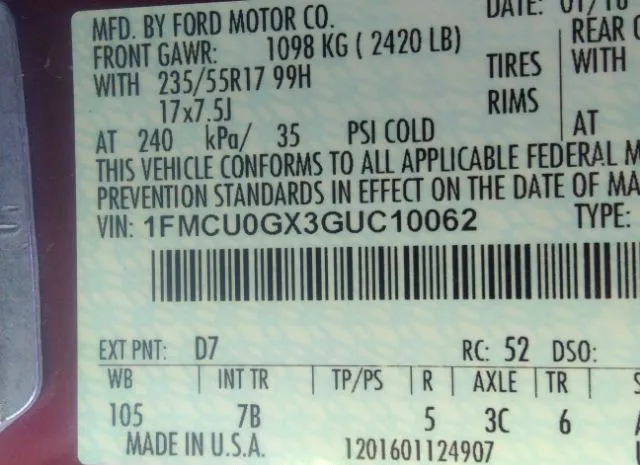 Photo 8 VIN: 1FMCU0GX3GUC10062 - FORD ESCAPE 