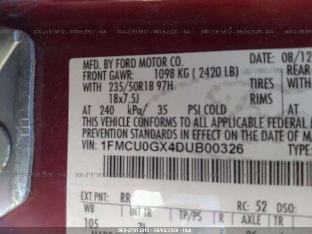 Photo 8 VIN: 1FMCU0GX4DUB00326 - FORD ESCAPE 