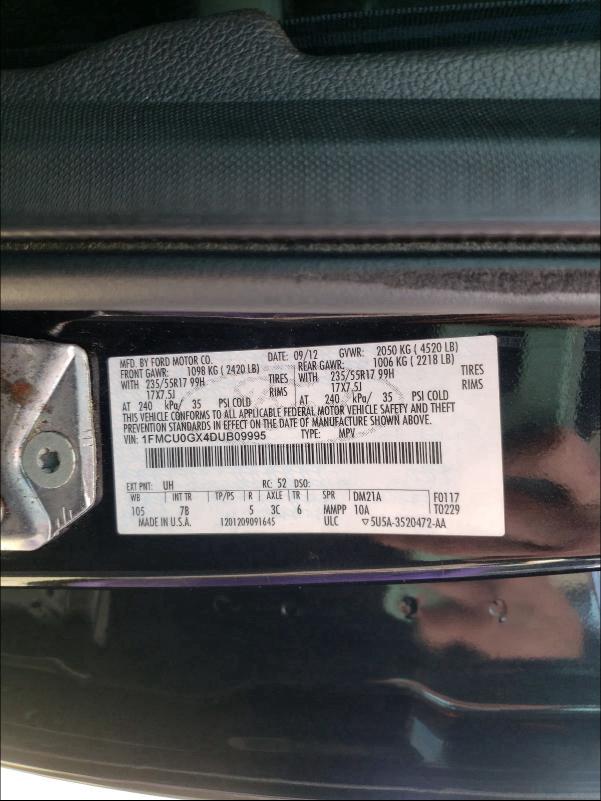 Photo 9 VIN: 1FMCU0GX4DUB09995 - FORD ESCAPE SE 