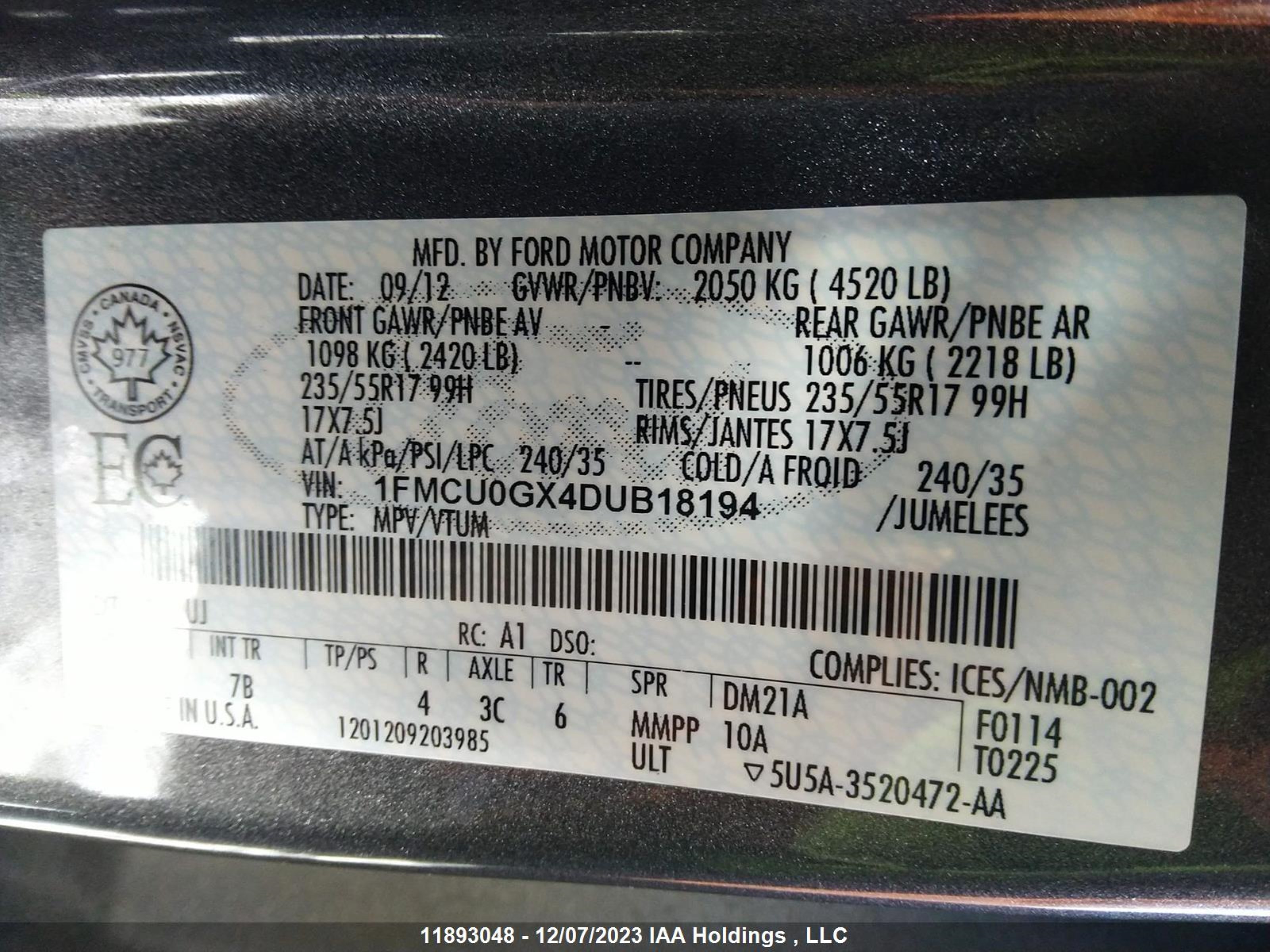 Photo 8 VIN: 1FMCU0GX4DUB18194 - FORD ESCAPE 