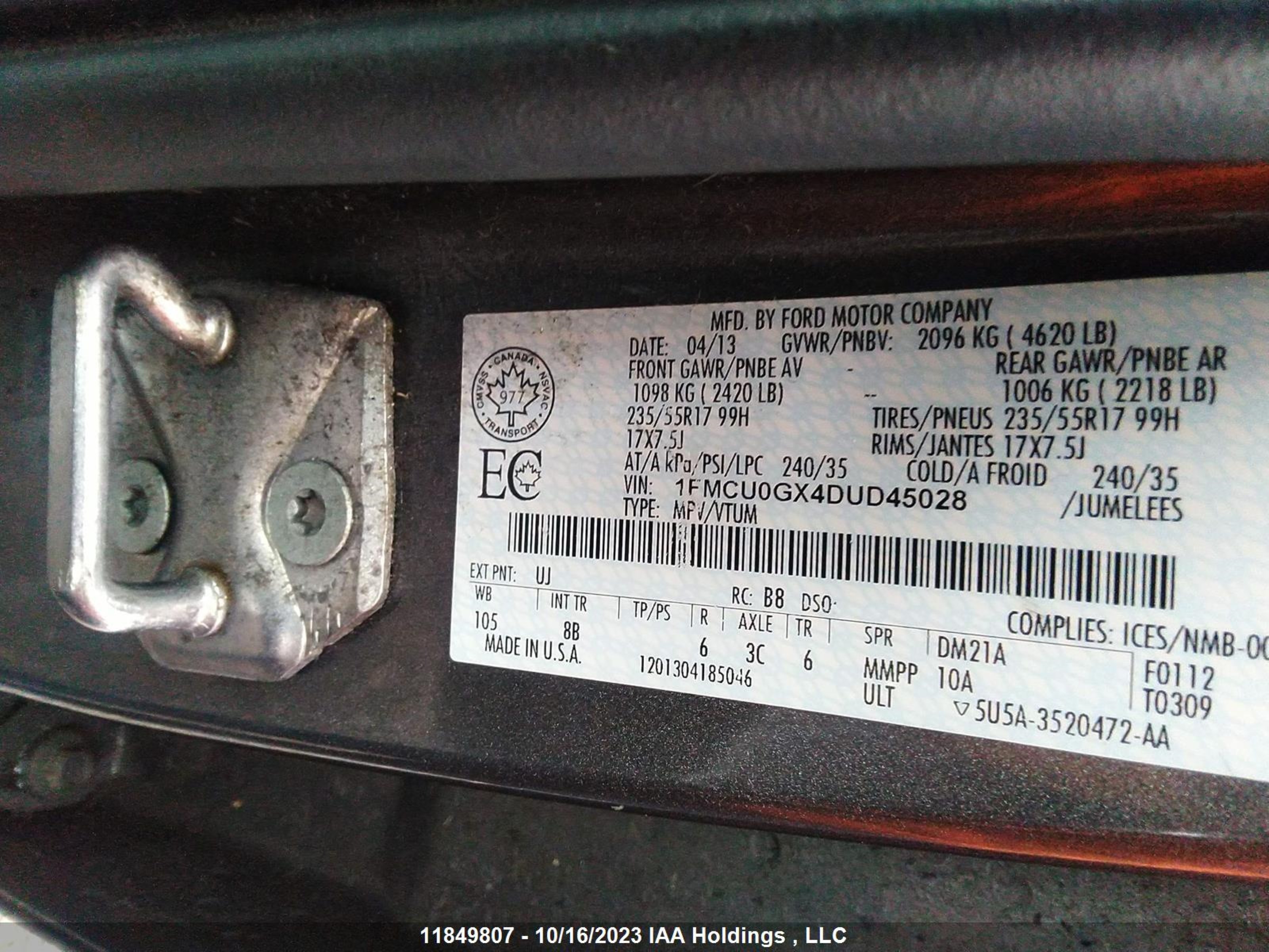 Photo 8 VIN: 1FMCU0GX4DUD45028 - FORD ESCAPE 