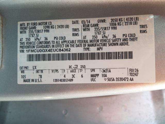 Photo 9 VIN: 1FMCU0GX4EUC84362 - FORD ESCAPE SE 