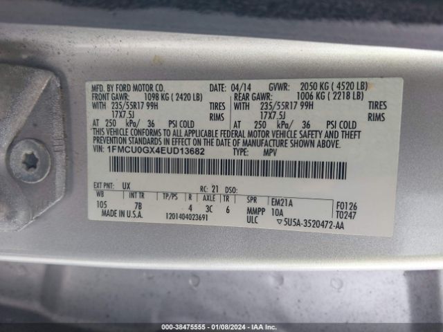 Photo 8 VIN: 1FMCU0GX4EUD13682 - FORD ESCAPE 