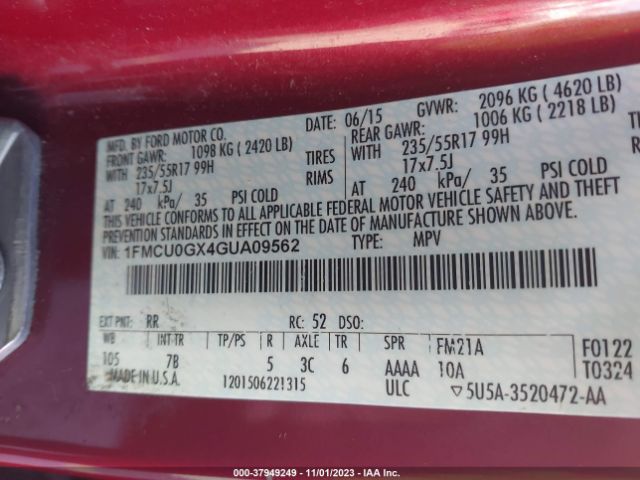 Photo 8 VIN: 1FMCU0GX4GUA09562 - FORD ESCAPE 