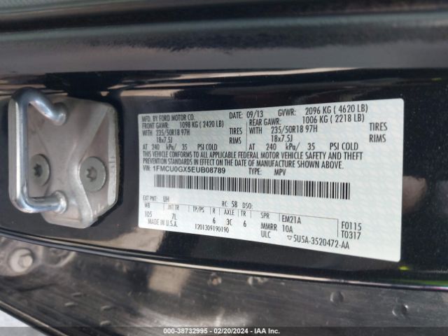 Photo 8 VIN: 1FMCU0GX5EUB08789 - FORD ESCAPE 