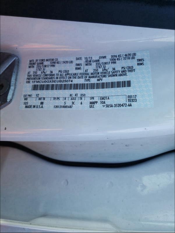 Photo 9 VIN: 1FMCU0GX5EUB25074 - FORD ESCAPE SE 