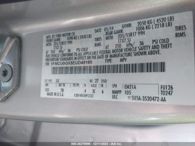 Photo 8 VIN: 1FMCU0GX5EUD49185 - FORD ESCAPE 