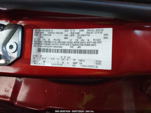 Photo 8 VIN: 1FMCU0GX5FUB05392 - FORD ESCAPE 