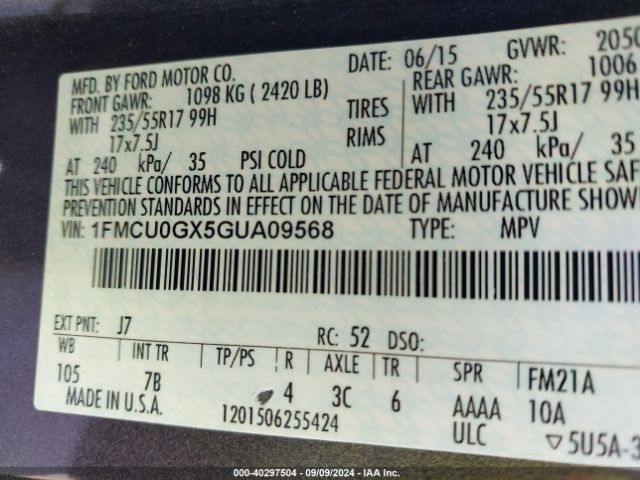 Photo 8 VIN: 1FMCU0GX5GUA09568 - FORD ESCAPE 