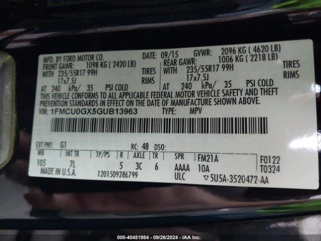 Photo 8 VIN: 1FMCU0GX5GUB13963 - FORD ESCAPE 