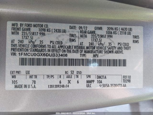 Photo 8 VIN: 1FMCU0GX6DUB33408 - FORD ESCAPE 