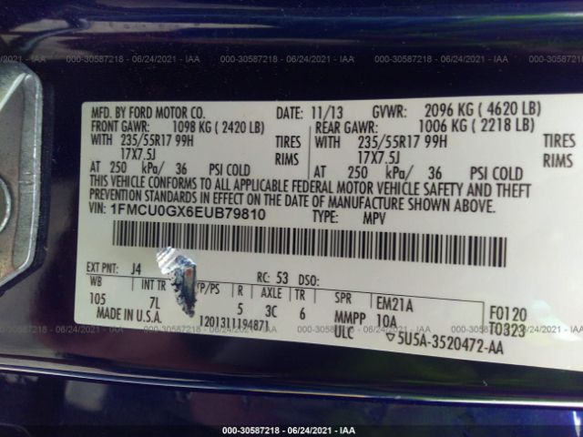 Photo 8 VIN: 1FMCU0GX6EUB79810 - FORD ESCAPE 