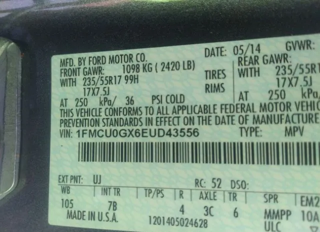 Photo 8 VIN: 1FMCU0GX6EUD43556 - FORD ESCAPE 