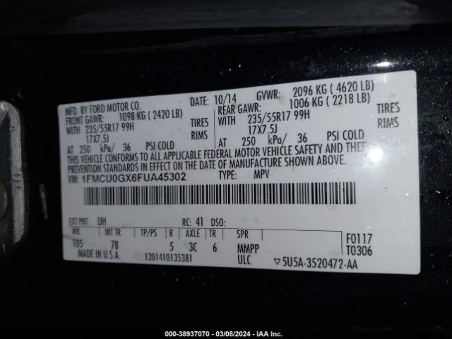 Photo 8 VIN: 1FMCU0GX6FUA45302 - FORD ESCAPE 