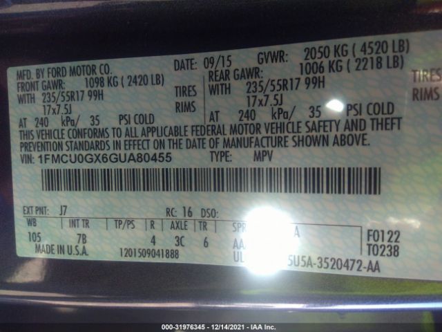 Photo 8 VIN: 1FMCU0GX6GUA80455 - FORD ESCAPE 